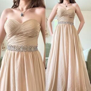 La Femme Strapless Beaded Waist Prom Gown - Champagne Vintage Y2K